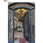 High-quality double doors at the front of a house made of wrought iron