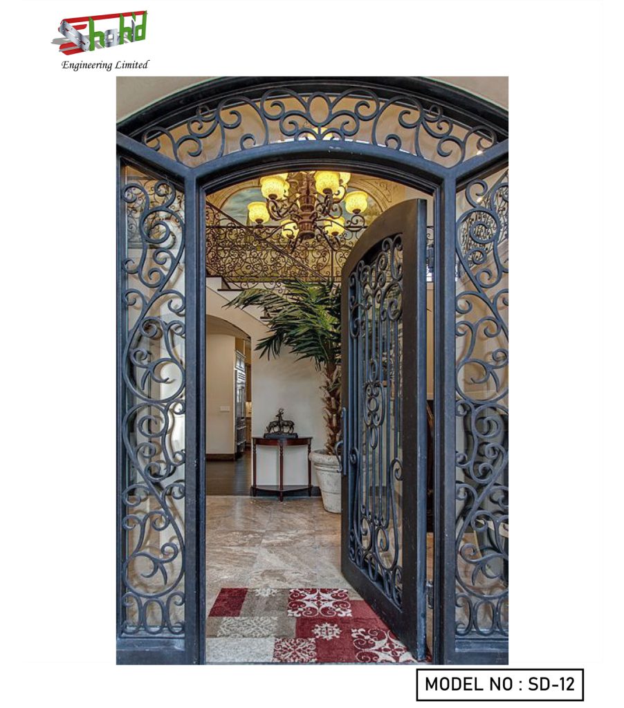 High-quality double doors at the front of a house made of wrought iron