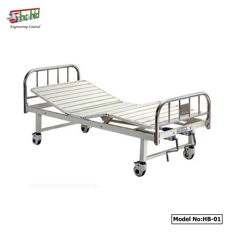 Manual Hospital Bed with Two Functions, Mattress & SS Railing